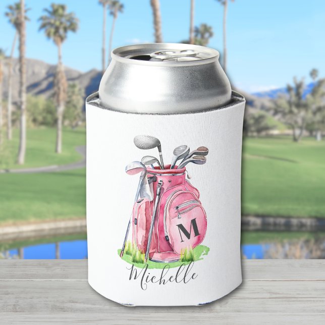 Porta-lata Monograma Rosa Golf (Golf Pink Monogram Can Cooler)