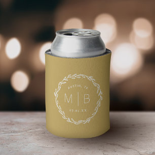 Porta-lata Monograma Russo de Casamento de Terra Amarelo-mos