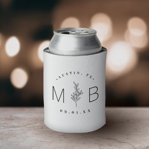 Porta-lata Monograma Rustic Floral Stem Wedding   Branco