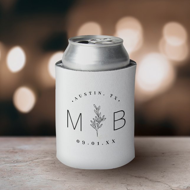 Porta-lata Monograma Rustic Floral Stem Wedding | Branco (Criador carregado)