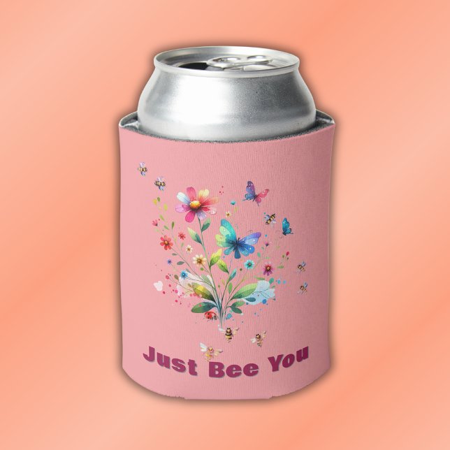 Porta-lata Monograma Simples Floral de Aquarela, Abelha a ros (Criador carregado)