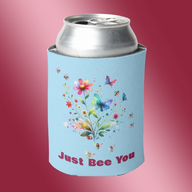 Porta-lata Monograma Simples Floral de Aquarela, Abelha em az (Criador carregado)