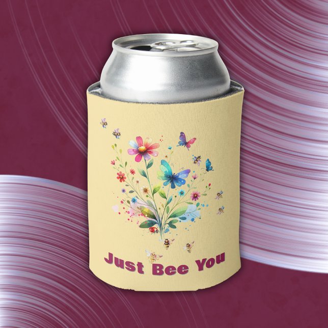 Porta-lata Monograma Simples Floral de Aquarelas Abelhas em p (Criador carregado)