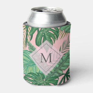 Porta-lata Monograma Tropical Botânica De Cor Viva Rosa