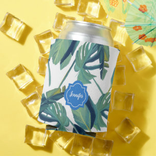 Porta-lata Monograma tropical do teste padrão das folhas de