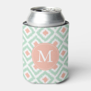 Porta-lata Monogrammed Mint e Coral