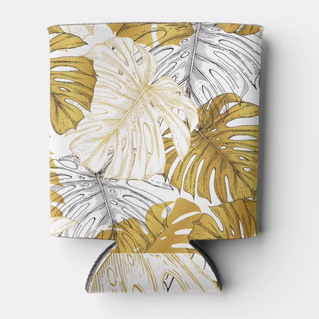 Porta-lata Monstera Leaves: Ouro Branco (Frente)