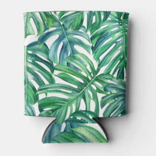 Porta-lata Monstera Leaves: Padrão Da Selva De Aquarela.