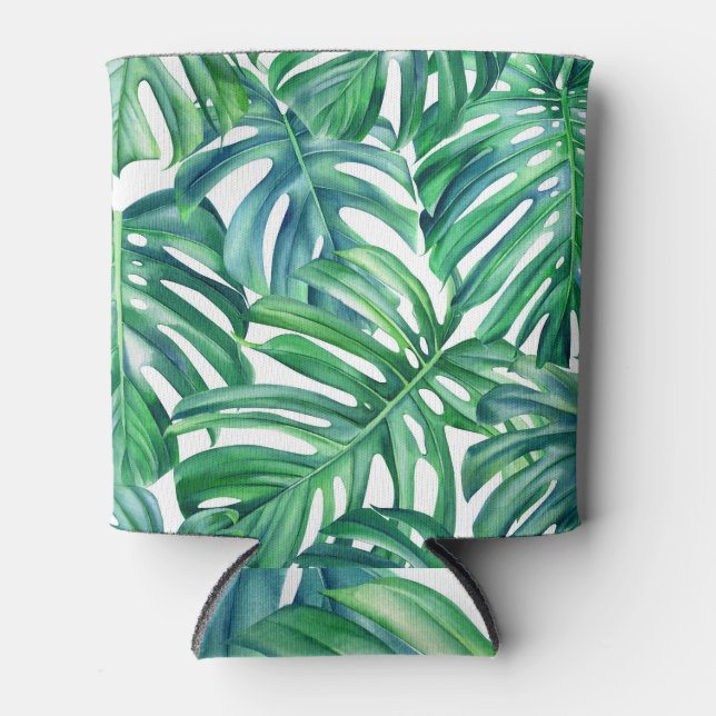 Porta-lata Monstera Leaves: Padrão Da Selva De Aquarela. (Frente)