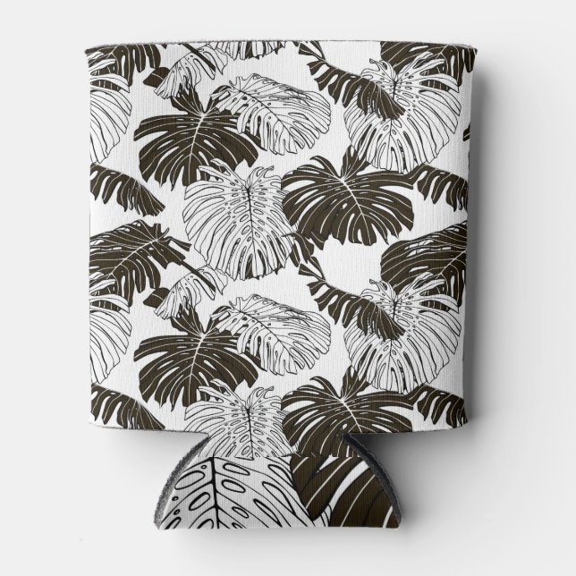 Porta-lata Monstera Monocromo: Branco-Preto Sem Vista. (Frente)