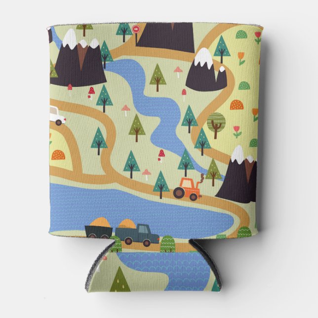 Porta-lata Montanhas, rios, floresta, padrão de carros. (Frente)