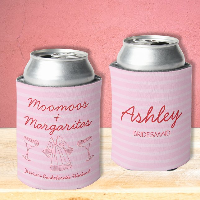 Porta-lata Moomoos & Margaritas - Bachelorette Rosa e Vermelh (Moomoos & Margaritas Pink & Red Bachelorette Can Cooler)
