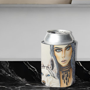 Porta-lata Mulher Glamourosa Moderna & Cachorro Lobo Husky