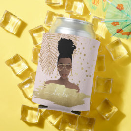 Porta-lata Mulher Negra, Dourada Sombras e Folhas de Palma, R