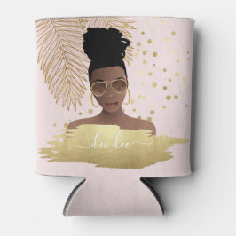 Porta-lata Mulher Negra, Dourada Sombras e Folhas de Palma, R