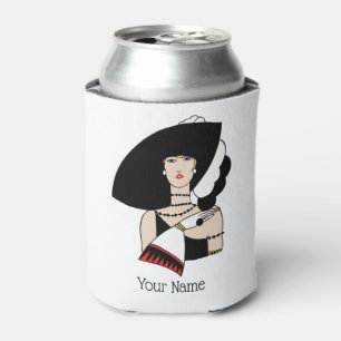 Porta-lata Mulher Vintage Art Déco Vestindo Luvas de Chapéu C