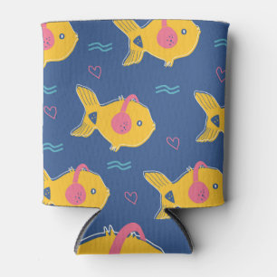 Porta-lata Music Fishes: Padrão de Vintage de Cartoon.