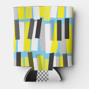 Porta-lata Música de jazz, padrão geométrico azul-amarelo.