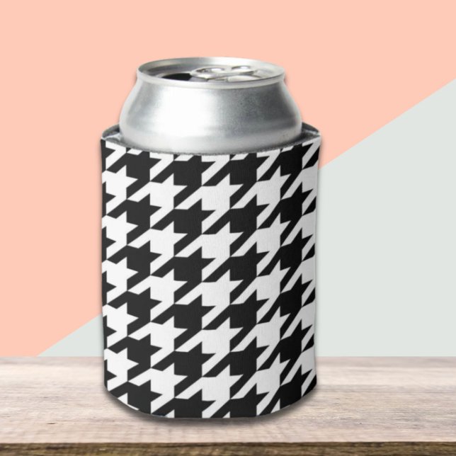 Porta-lata na moda geométrico branco preto (stylish geometric black white houndstooth pattern can cooler)