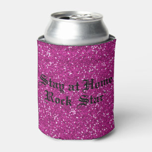 Porta-lata Na moda Hot Pink Glitor Fica Em Casa Rock Star