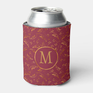 Porta-lata Na moda monograma de orvalho marsala, forma rosa,