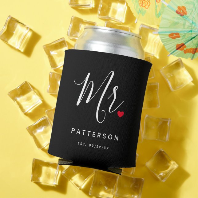 Porta-lata Na moda Sr. Sobrenome Personalizado e Casamento de (Verão in situ)