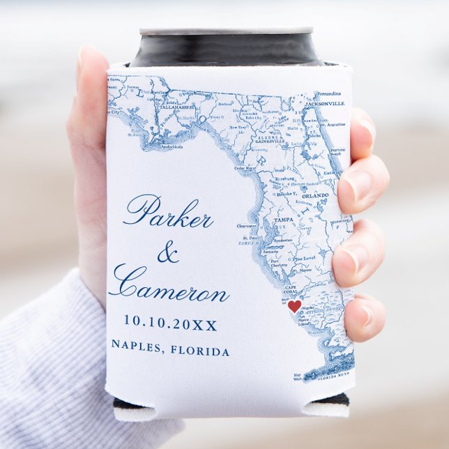 Porta-lata Naples Florida Map Elegant Wedding Favor (Elegant Naples Florida Wedding Coozie from with Map of Florida and heart Coastal Map Designs )