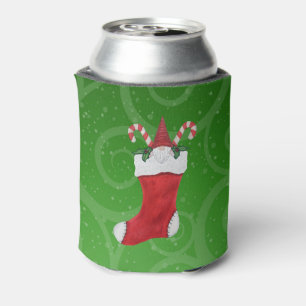 Porta-lata Natal Branco Vermelho com Gnome Holly Green