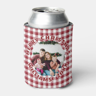 Porta-lata Natal da Xadrez Vermelha da Família Personalizada