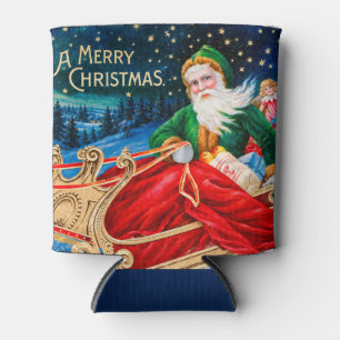 Porta-lata Natal Vintage Verde Trenó do Papai Noel Estrela No