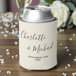Porta-lata Natural White Script Minimalist Wedding