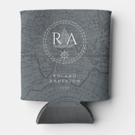 Porta-lata Nautical Rope Monogram Map Grey