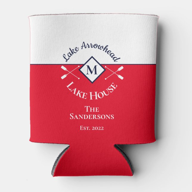 Porta-lata Náutico Red Modern Monogramas Lake House Consegue  (Frente)