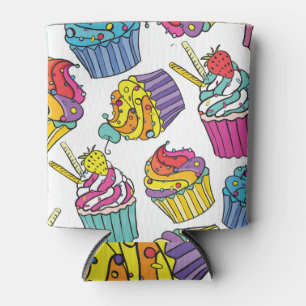 Porta-lata Neon Cakes: Padrão de Arte Pop.