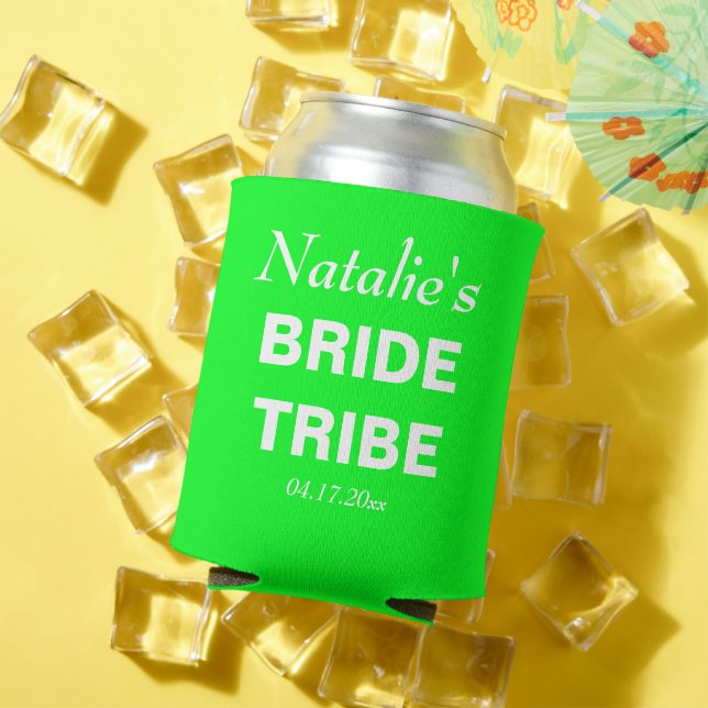 Porta-lata Neon Green Tribe Wedding Bridesmaid (Verão in situ)