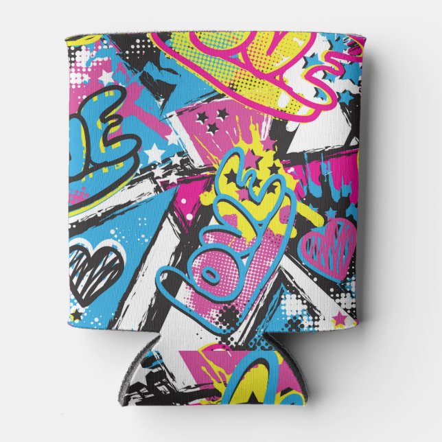 Porta-lata Neon Hearts: Grunge Girl Pattern (Frente)