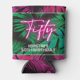 Porta-lata Neon Pink Tropical 50th Birthday