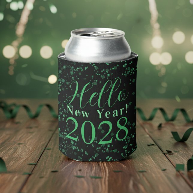 Porta-lata New Year's Eve Green Black Sparkle Party Favor (Criador carregado)