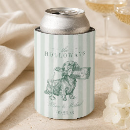 Porta-lata Noiva Champanhe Dachshund com Listras Verde Salvia