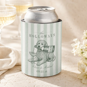 Porta-lata Noiva Champanhe Dachshund com Listras Verde Salvia