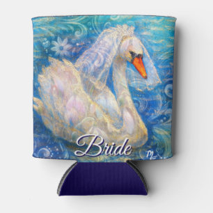 Porta-lata Noiva de Cisne c/Véu em Azul-Água Branca Personali
