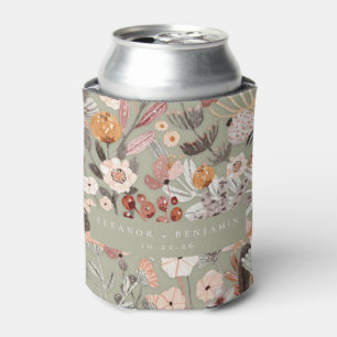 Porta-lata Noiva Floral Boho Rústico Verde Salvia Taupe Casam