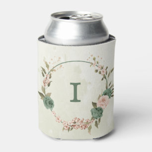 Porta-lata noiva floral de verde salgueiro e blush casamento