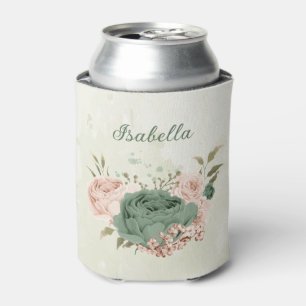 Porta-lata noiva floral de verde salgueiro e blush para casam