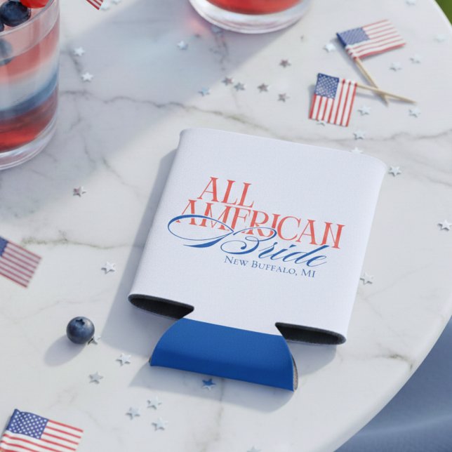 Porta-lata Noiva Patriótica Americana Bachelorette (Patriotic All American Bride Bachelorette Can Cooler)