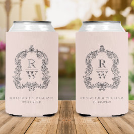 Porta-lata Noiva Rosa Bege Crista Monograma Casamento
