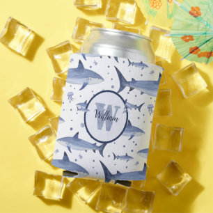 Porta-lata Nome + Aquarela Monograma Tubarão-marisco   Branco