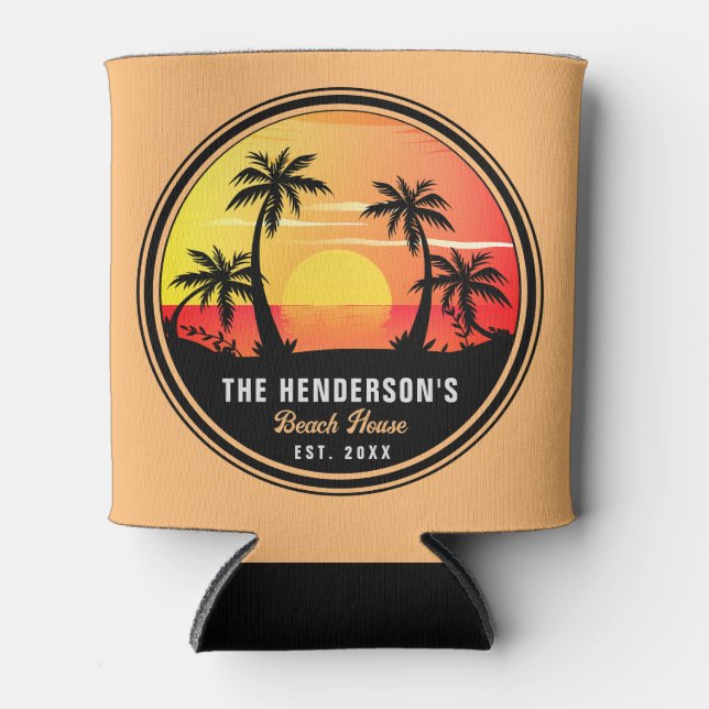 Porta-lata Nome da família House Beach Retro Sunset Souvenirs (Frente)