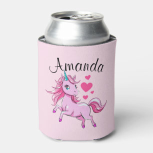 Porta-lata Nome da Garota Unicorn de Salto Rosa Vibrante