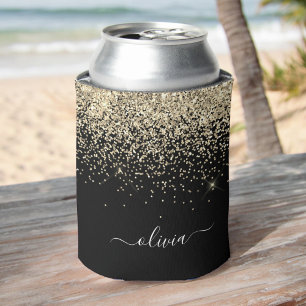 Porta-lata Nome da Rapariga do Script de Brilho Preto Dourado